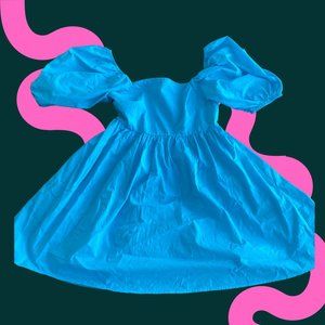 Turquoise Babydoll Dress with Puff Sleeves